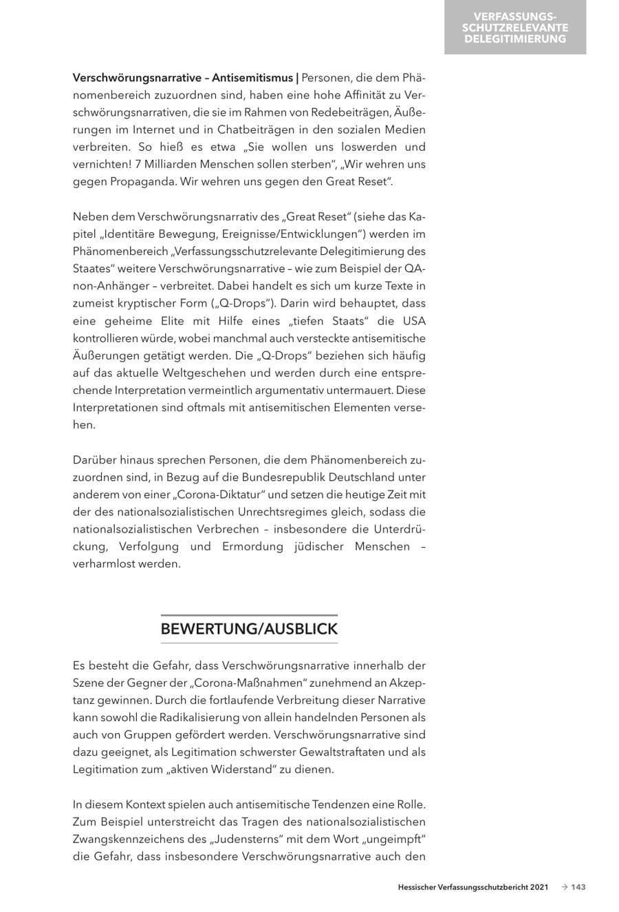 Seite 145 des Verfassungsschutzbericht 2021 Hessen