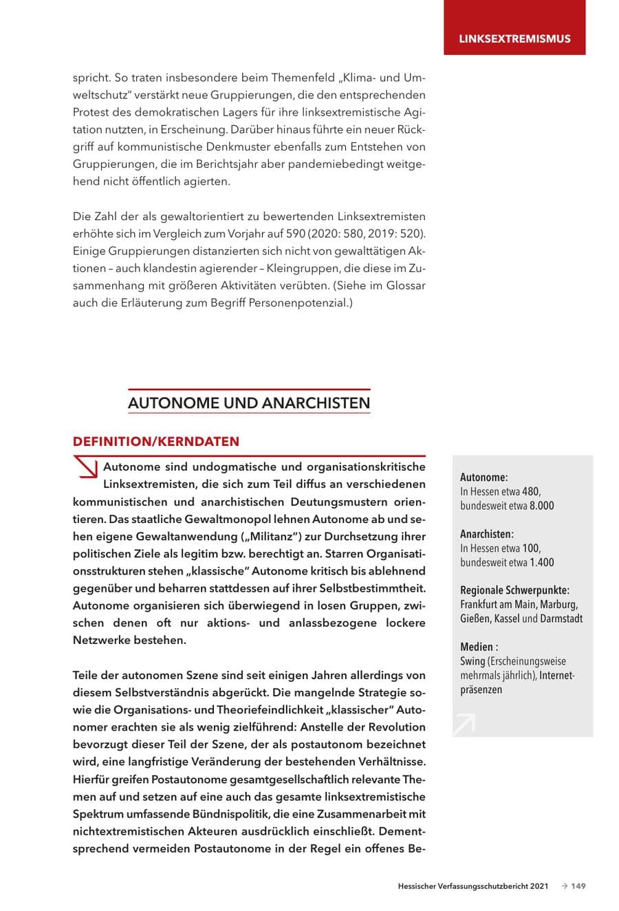 Seite 151 des Verfassungsschutzbericht 2021 Hessen