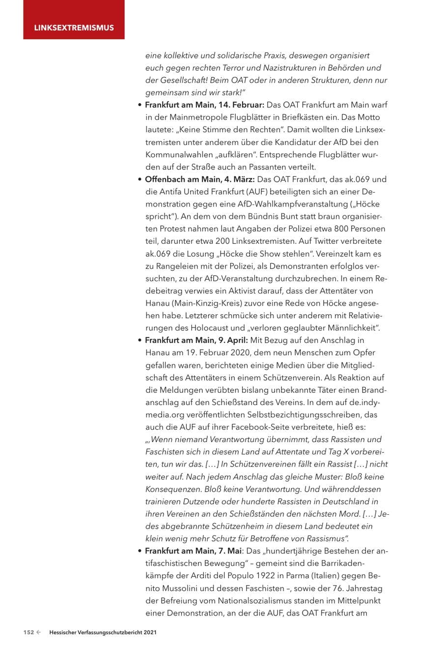 Seite 154 des Verfassungsschutzbericht 2021 Hessen