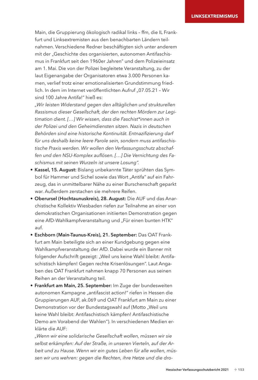 Seite 155 des Verfassungsschutzbericht 2021 Hessen