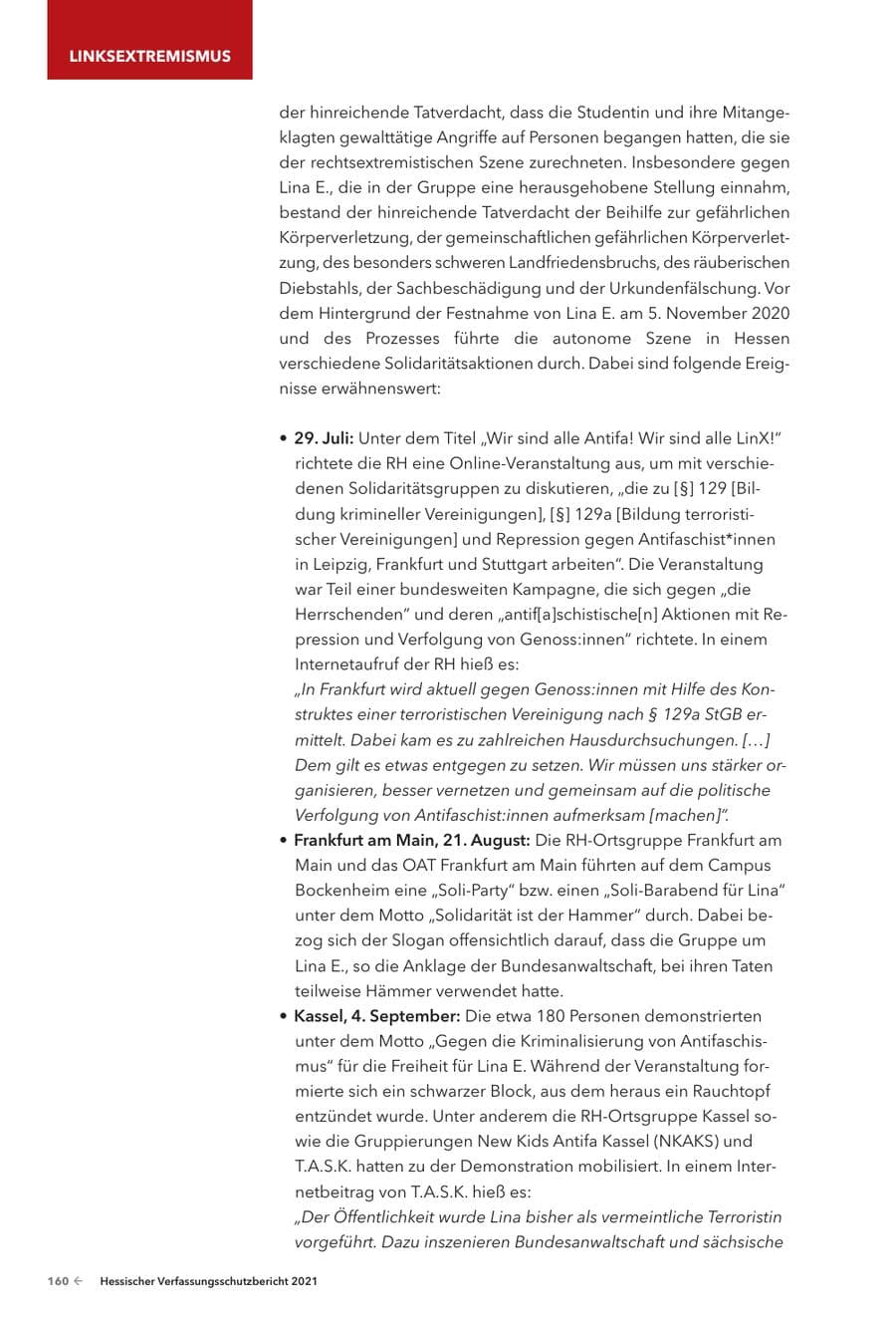 Seite 162 des Verfassungsschutzbericht 2021 Hessen
