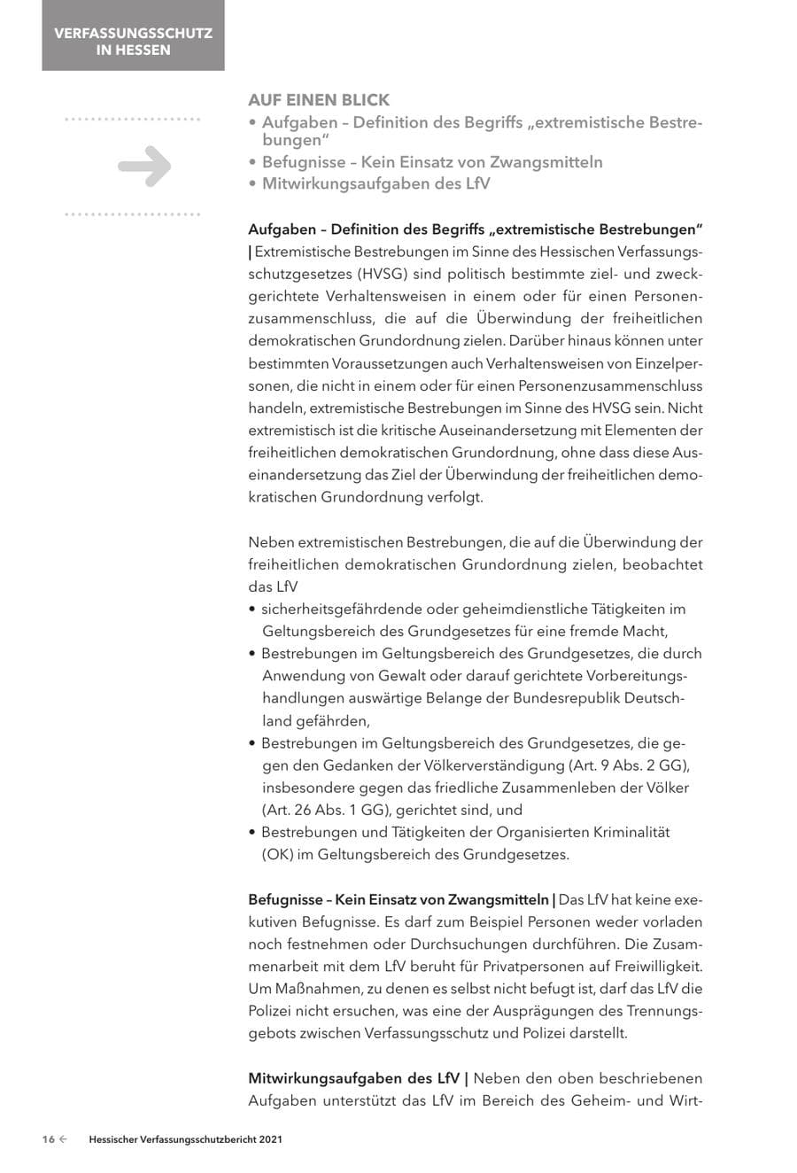 Seite 18 des Verfassungsschutzbericht 2021 Hessen