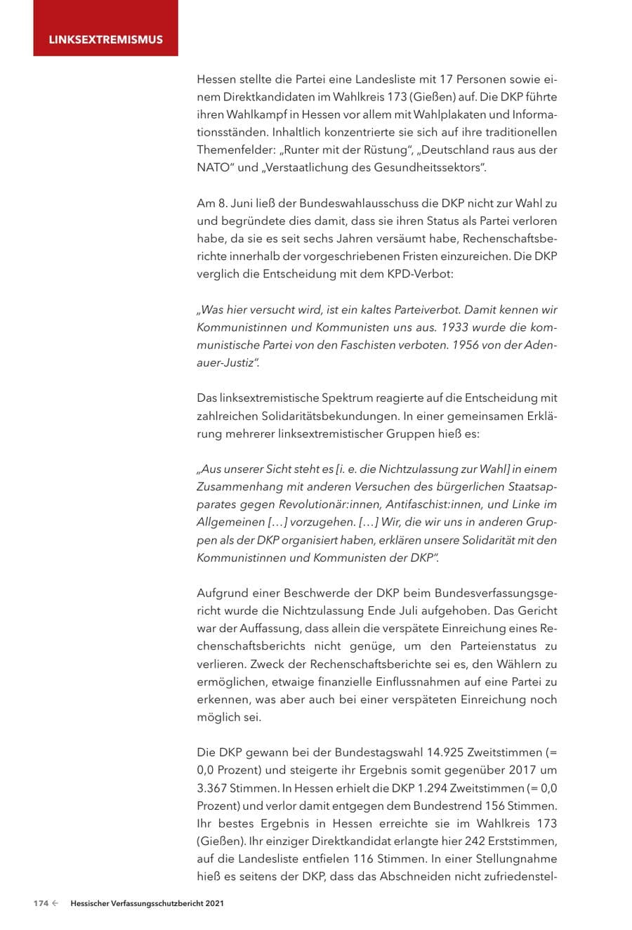 Seite 176 des Verfassungsschutzbericht 2021 Hessen