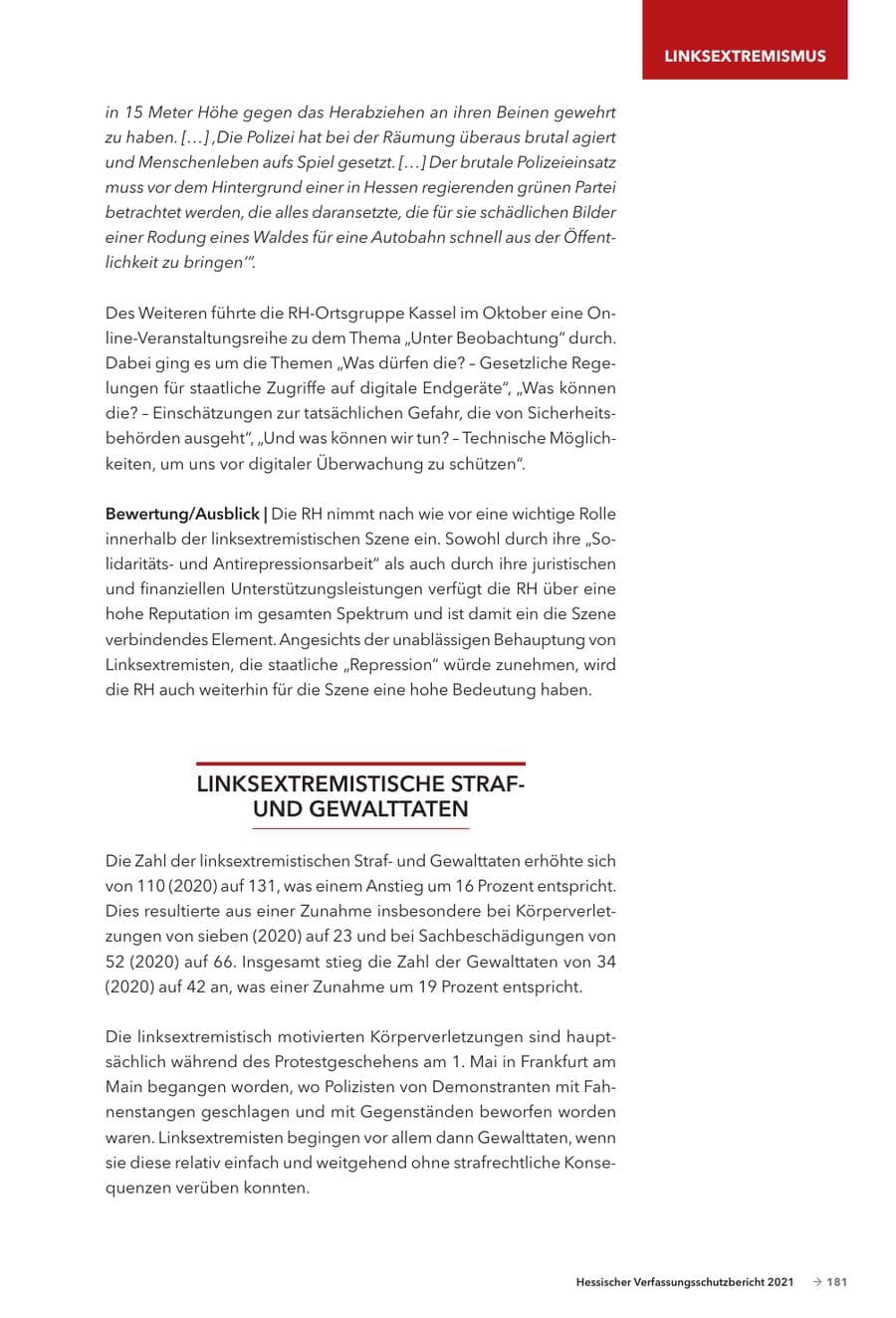 Seite 183 des Verfassungsschutzbericht 2021 Hessen