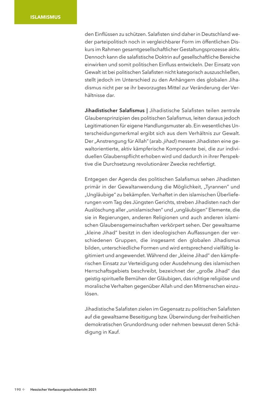 Seite 192 des Verfassungsschutzbericht 2021 Hessen