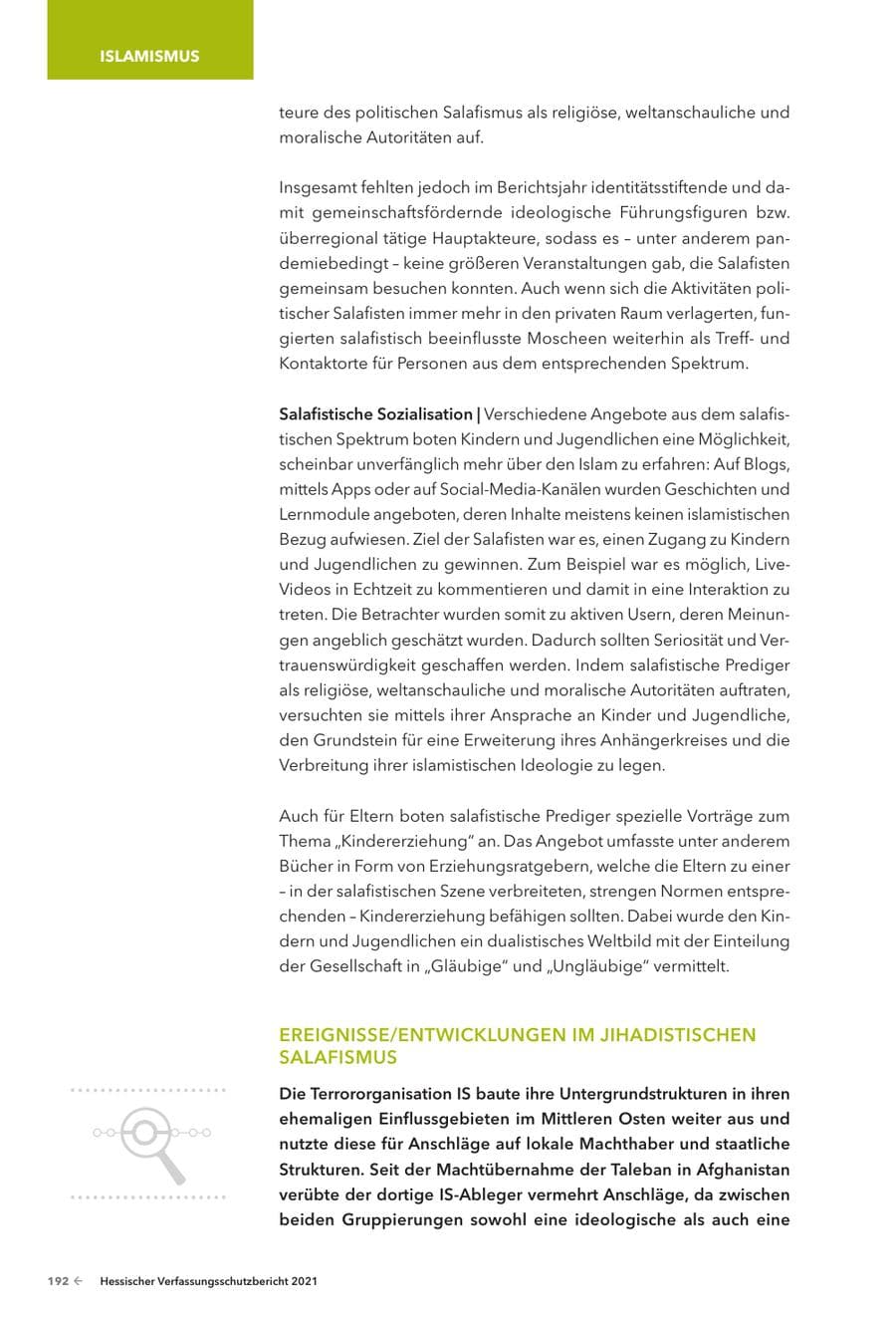 Seite 194 des Verfassungsschutzbericht 2021 Hessen