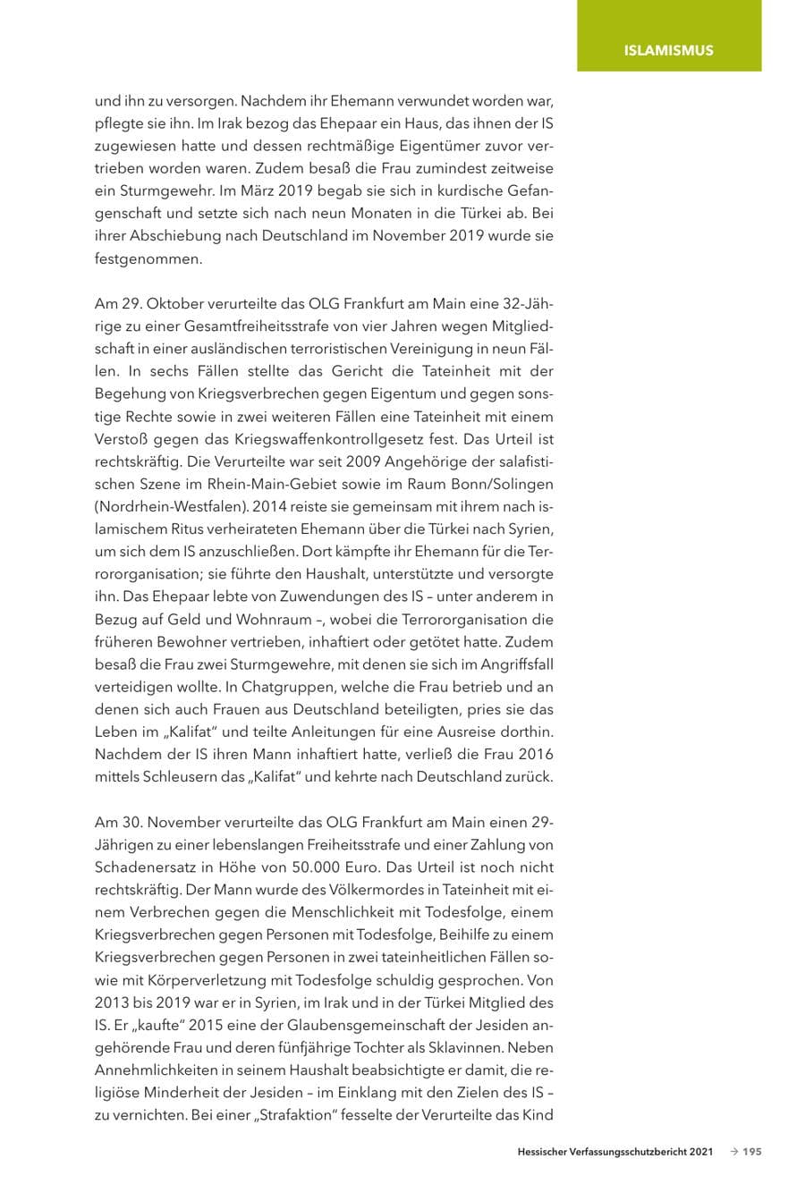 Seite 197 des Verfassungsschutzbericht 2021 Hessen