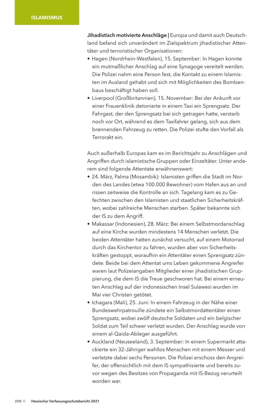 Seite 202 des Verfassungsschutzbericht 2021 Hessen