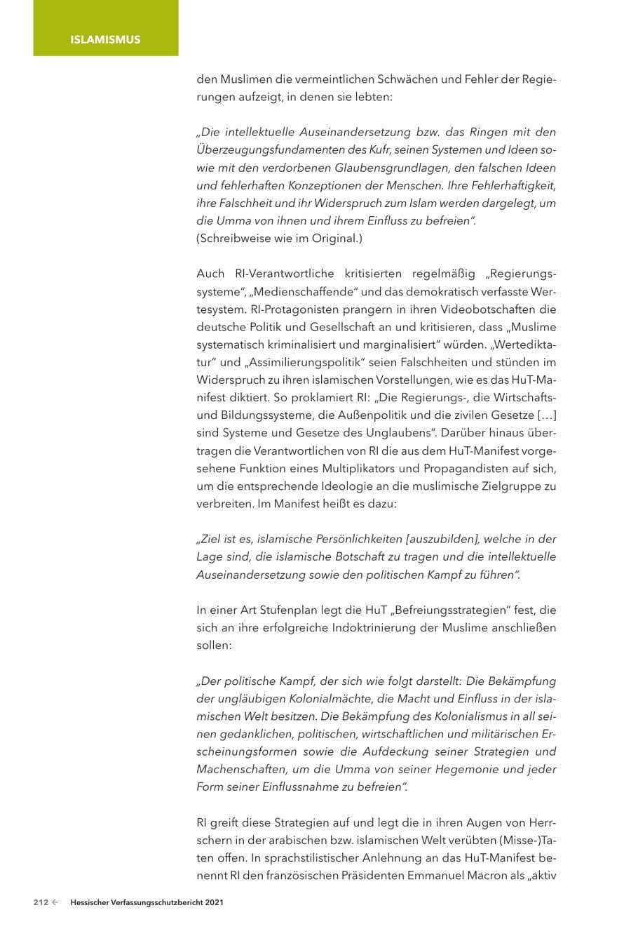 Seite 214 des Verfassungsschutzbericht 2021 Hessen