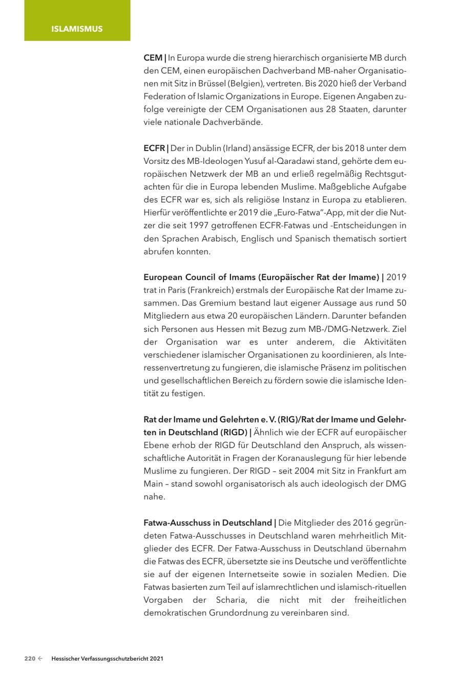 Seite 222 des Verfassungsschutzbericht 2021 Hessen