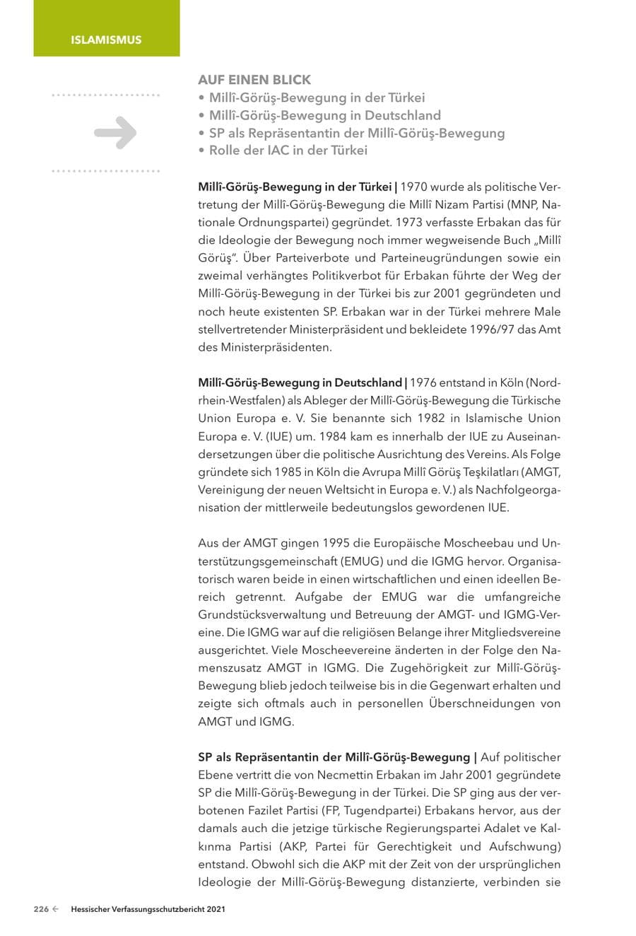Seite 228 des Verfassungsschutzbericht 2021 Hessen