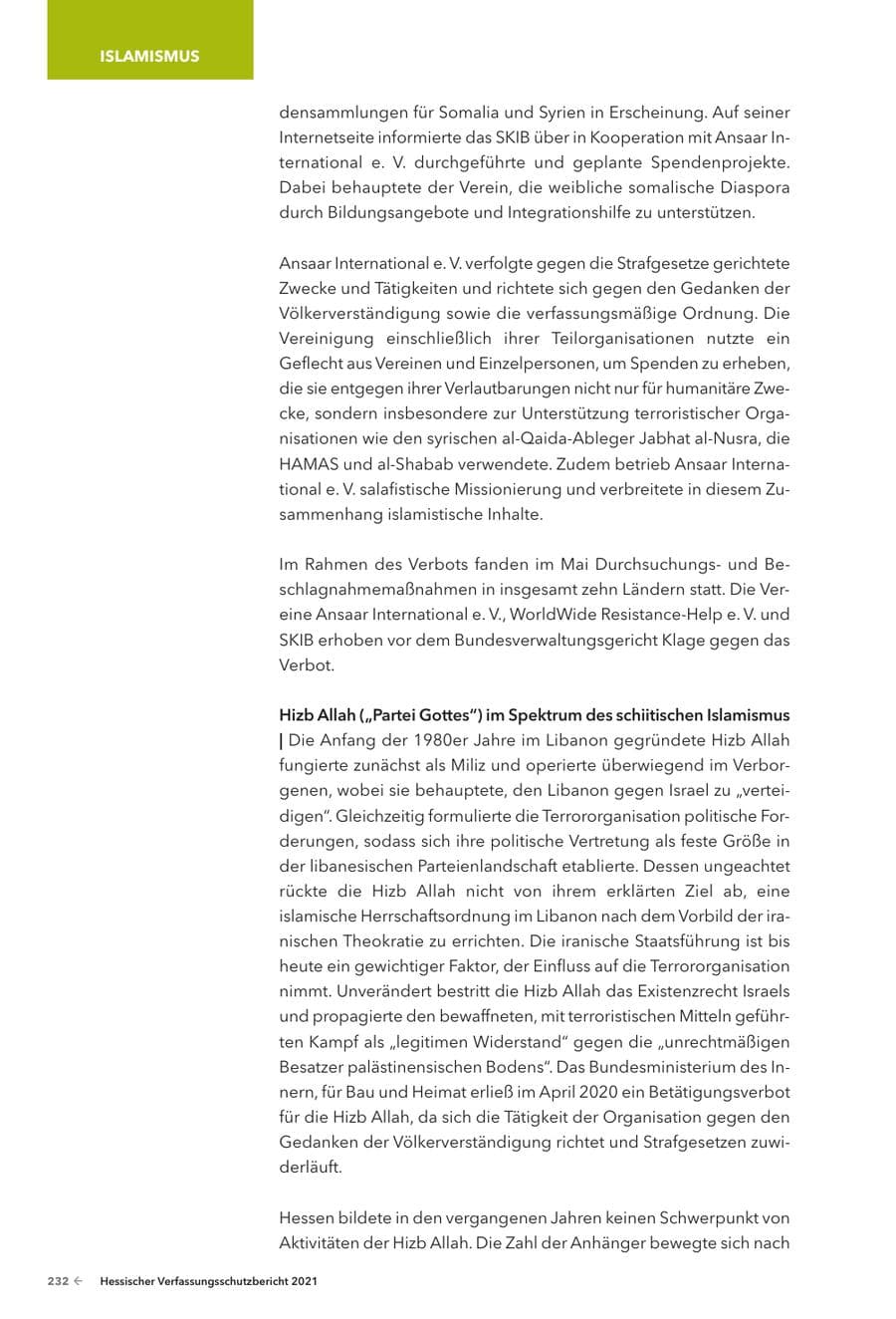 Seite 234 des Verfassungsschutzbericht 2021 Hessen