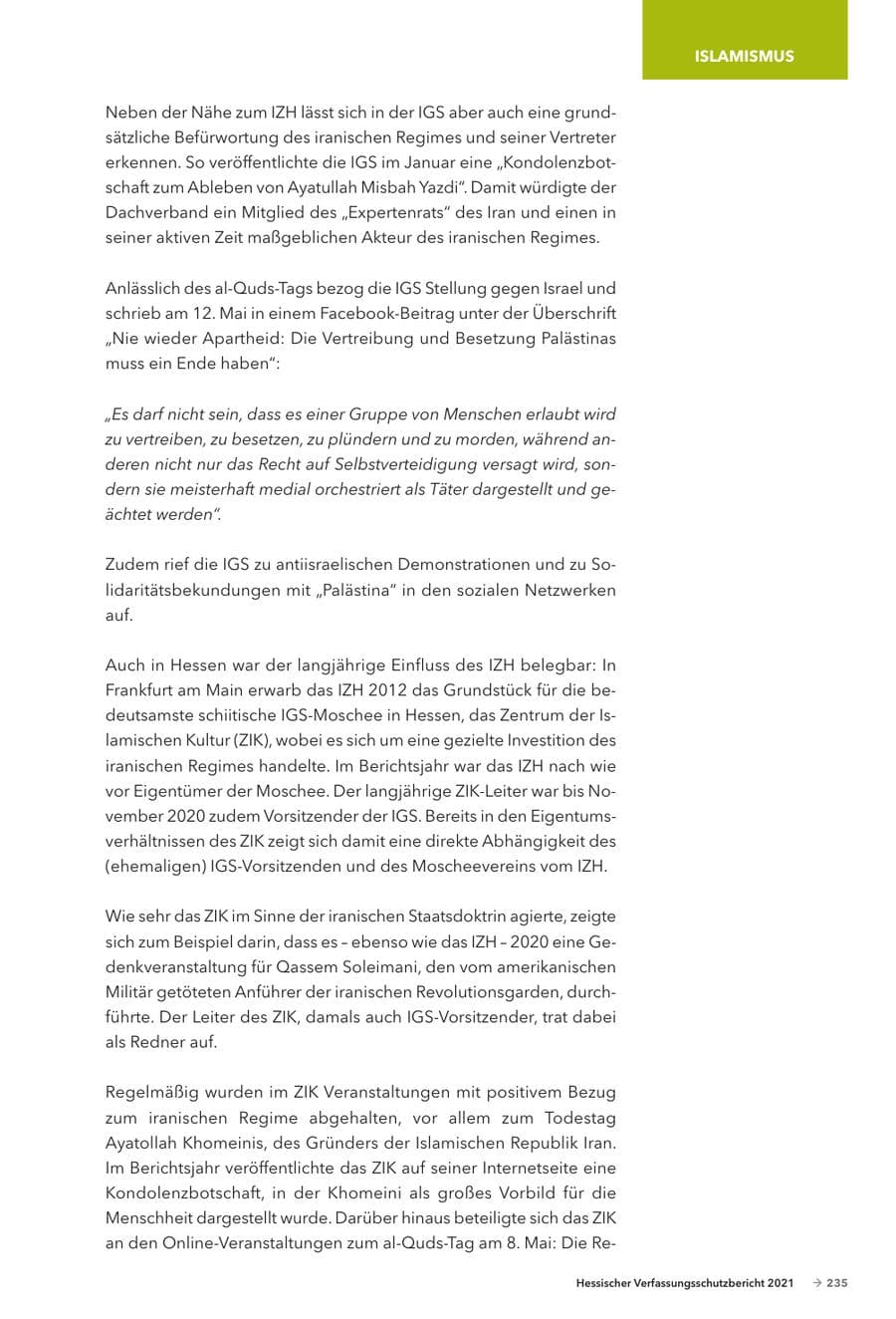 Seite 237 des Verfassungsschutzbericht 2021 Hessen