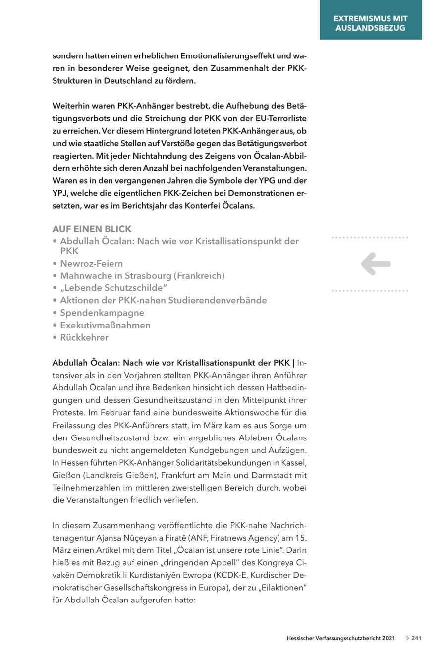 Seite 243 des Verfassungsschutzbericht 2021 Hessen
