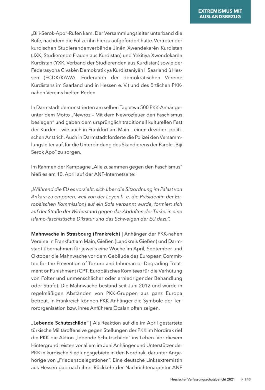 Seite 245 des Verfassungsschutzbericht 2021 Hessen