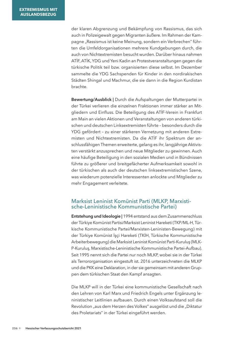 Seite 258 des Verfassungsschutzbericht 2021 Hessen