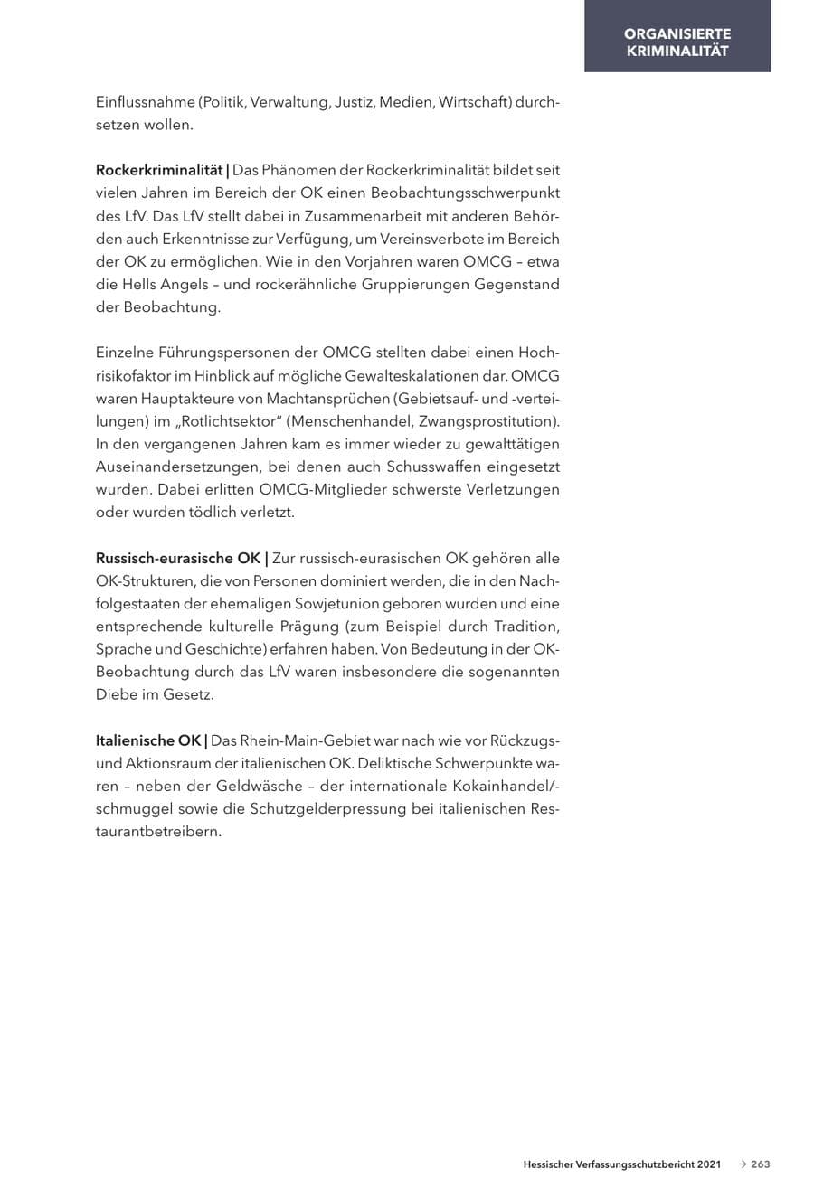 Seite 265 des Verfassungsschutzbericht 2021 Hessen