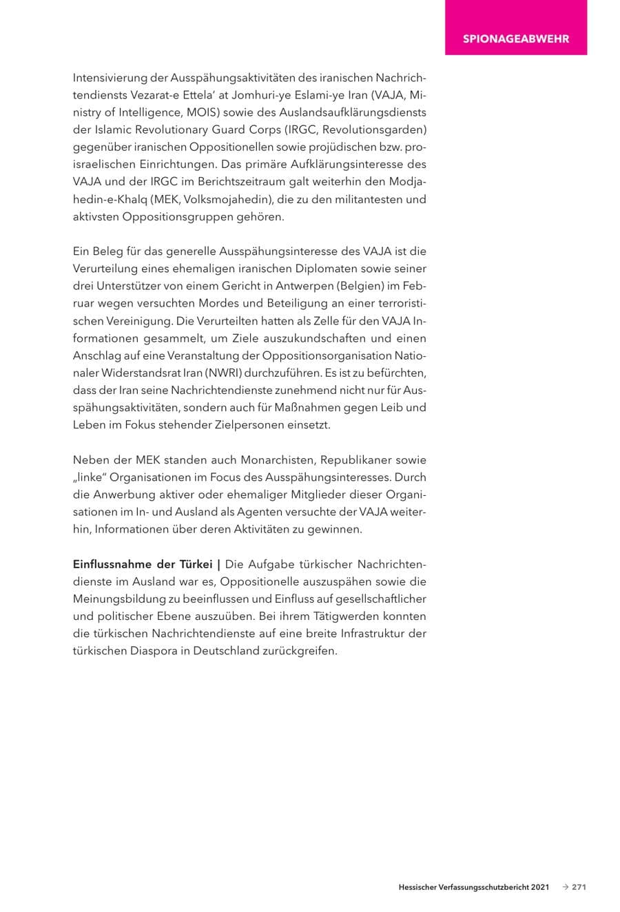 Seite 273 des Verfassungsschutzbericht 2021 Hessen