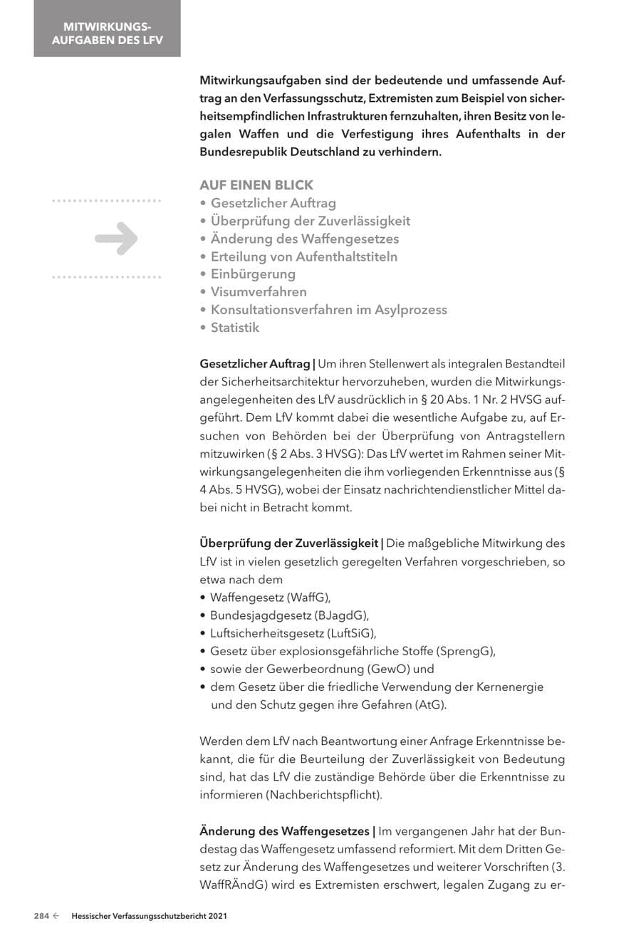 Seite 286 des Verfassungsschutzbericht 2021 Hessen