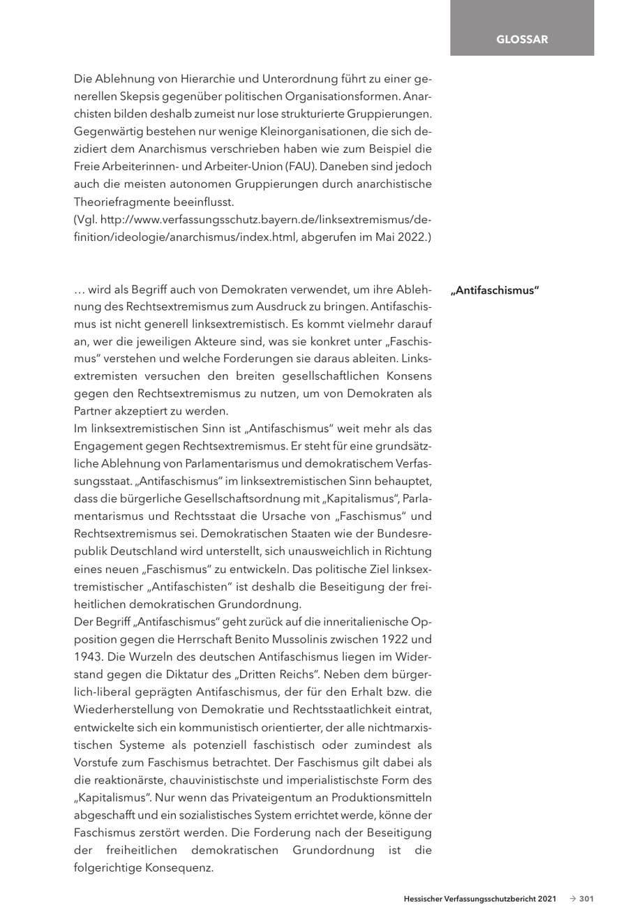 Seite 303 des Verfassungsschutzbericht 2021 Hessen