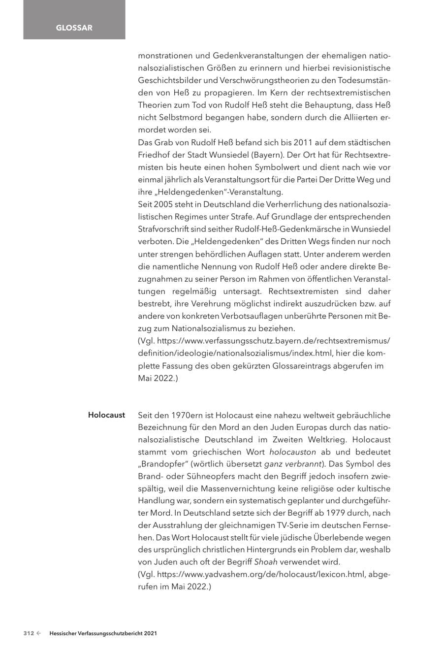Seite 314 des Verfassungsschutzbericht 2021 Hessen