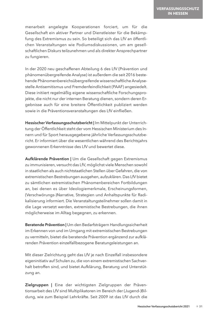 Seite 33 des Verfassungsschutzbericht 2021 Hessen