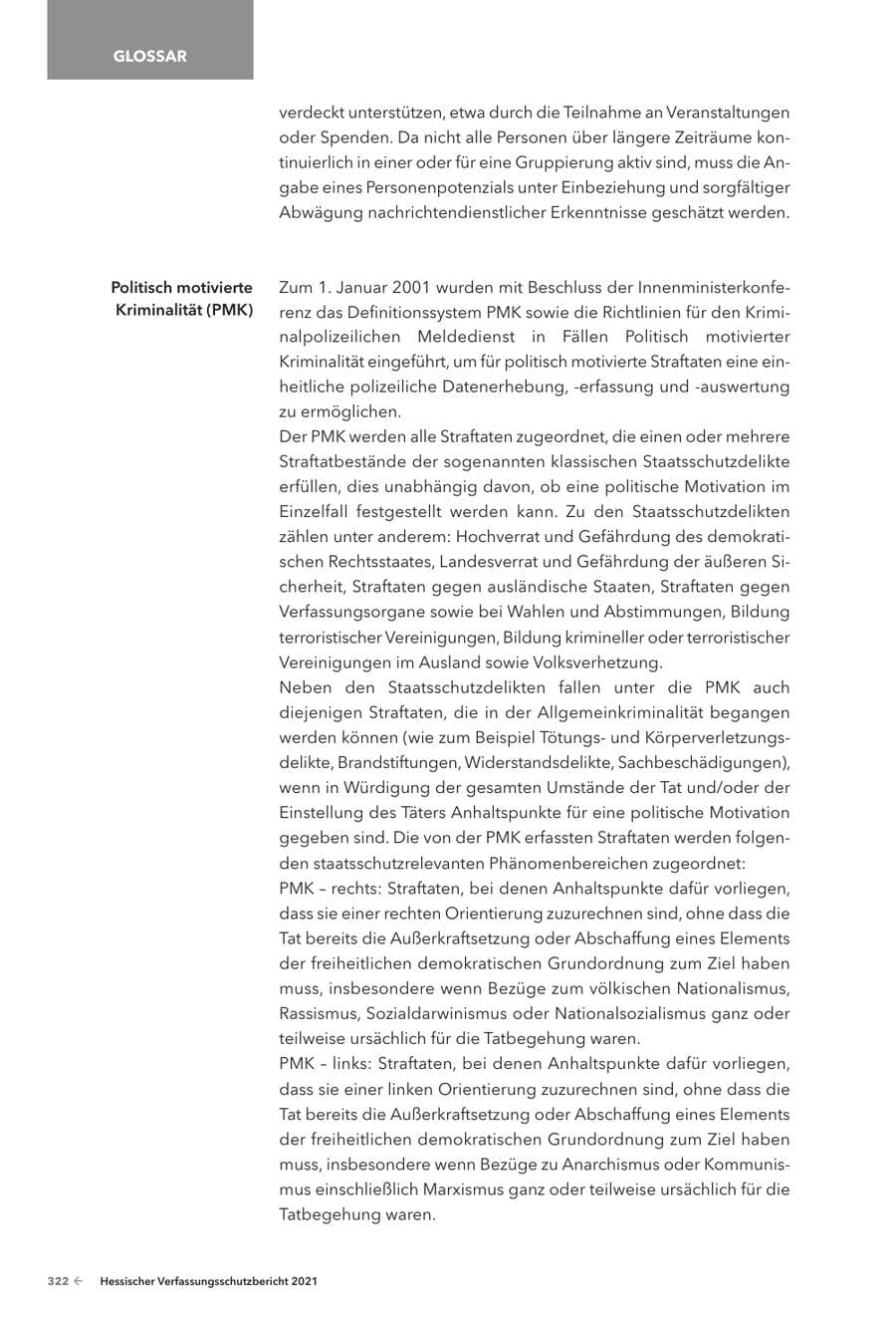 Seite 324 des Verfassungsschutzbericht 2021 Hessen