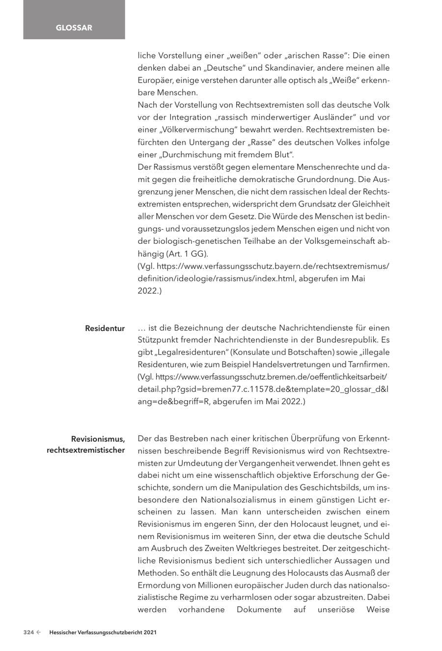Seite 326 des Verfassungsschutzbericht 2021 Hessen