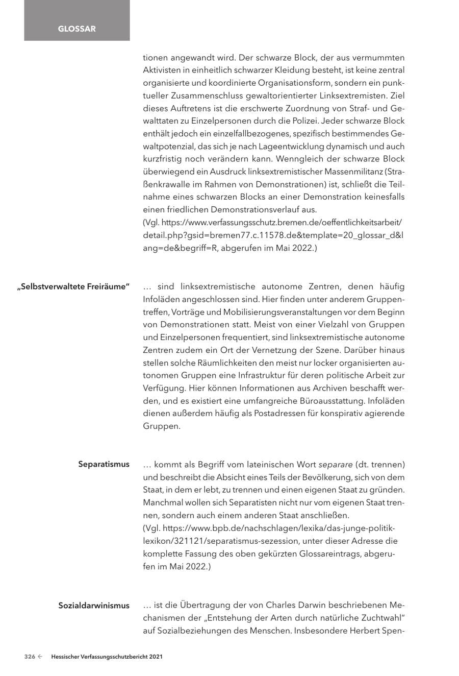 Seite 328 des Verfassungsschutzbericht 2021 Hessen