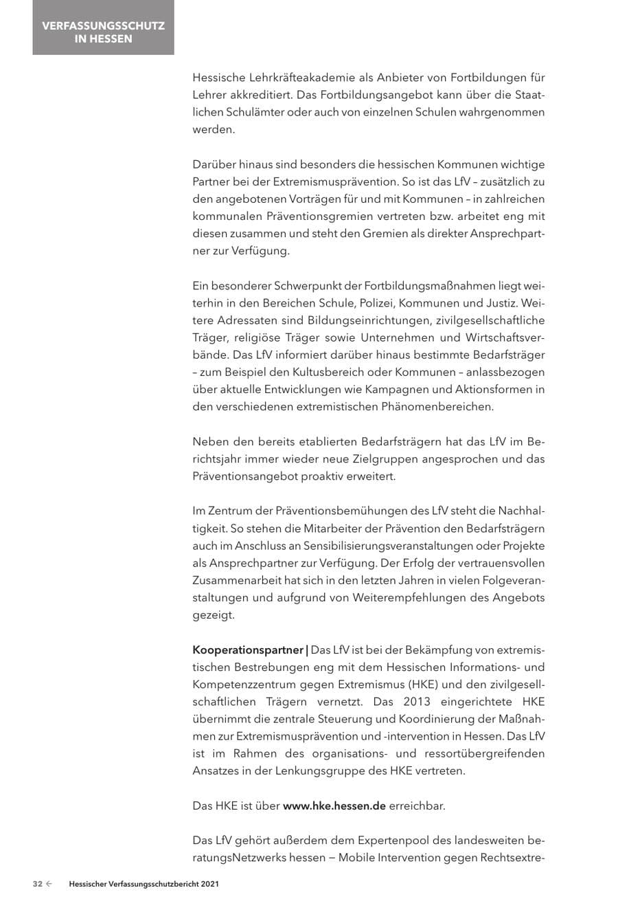Seite 34 des Verfassungsschutzbericht 2021 Hessen