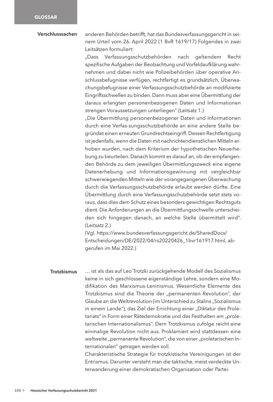 Seite 332 des Verfassungsschutzbericht 2021 Hessen