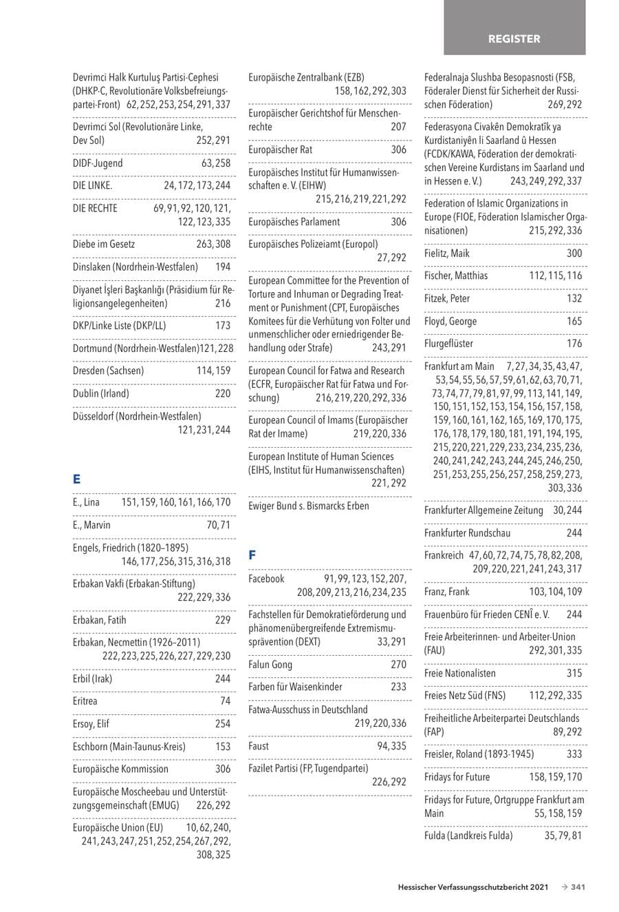 Seite 343 des Verfassungsschutzbericht 2021 Hessen