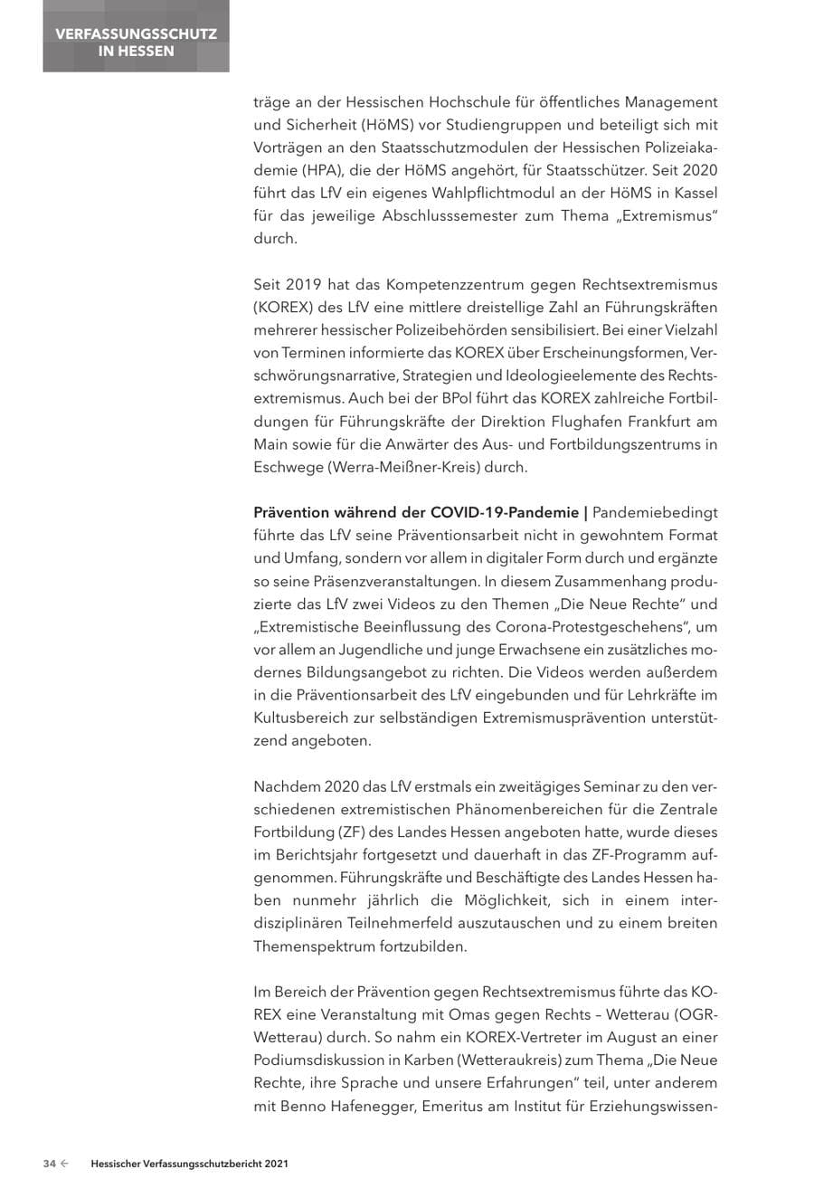 Seite 36 des Verfassungsschutzbericht 2021 Hessen