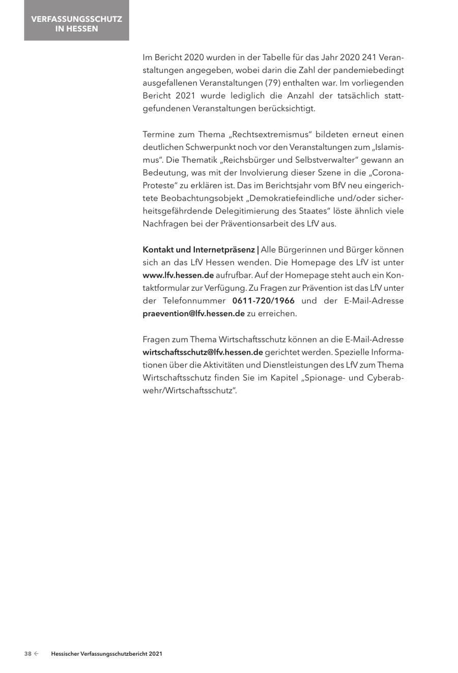 Seite 40 des Verfassungsschutzbericht 2021 Hessen