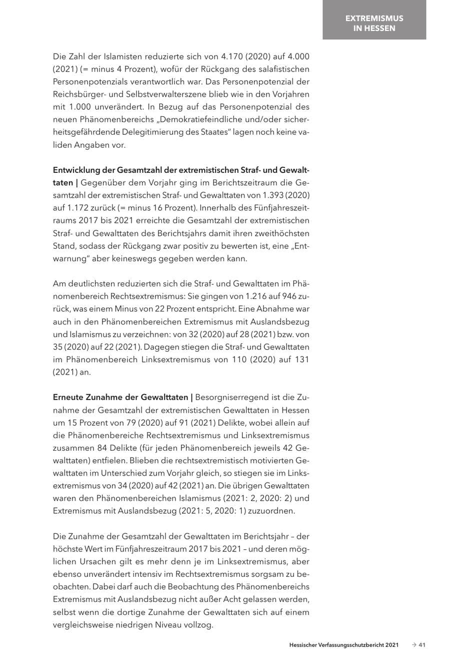 Seite 43 des Verfassungsschutzbericht 2021 Hessen