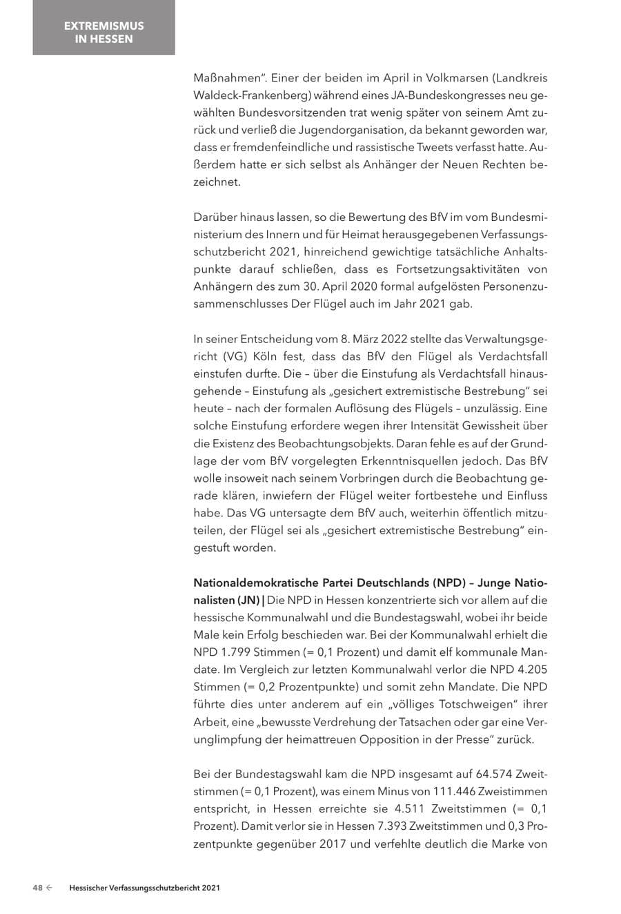 Seite 50 des Verfassungsschutzbericht 2021 Hessen