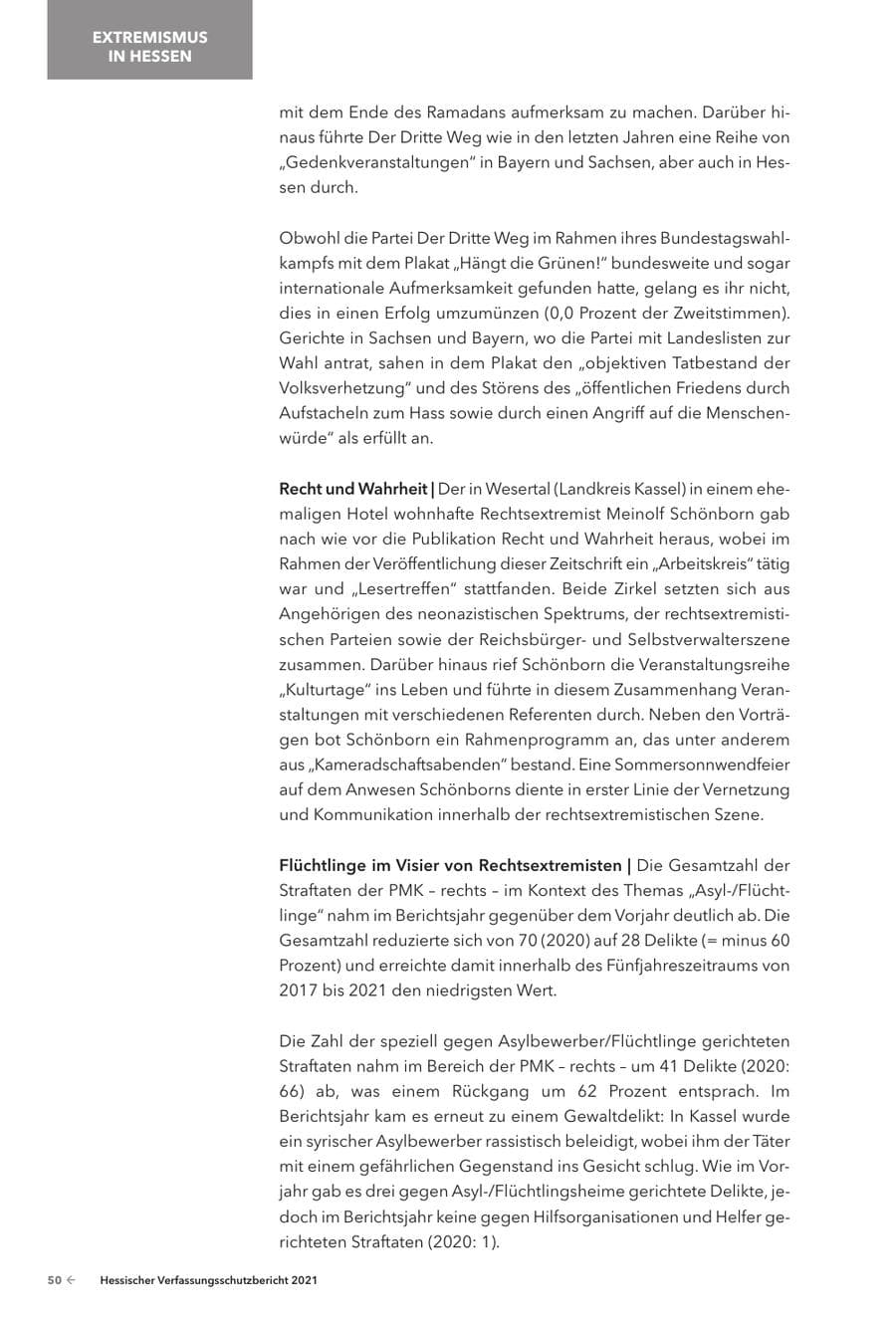 Seite 52 des Verfassungsschutzbericht 2021 Hessen