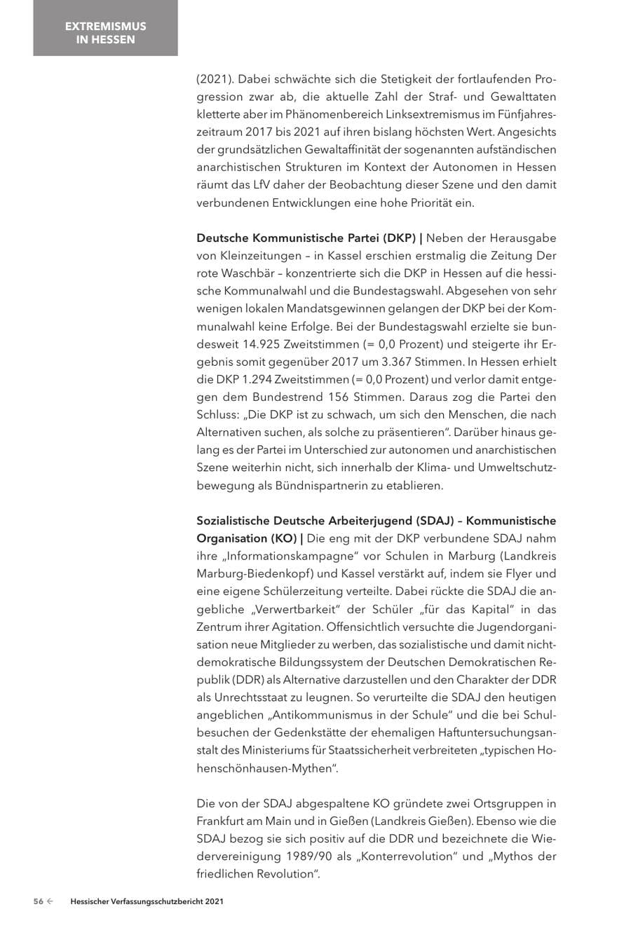 Seite 58 des Verfassungsschutzbericht 2021 Hessen