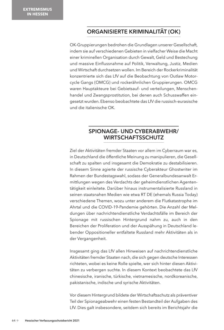 Seite 66 des Verfassungsschutzbericht 2021 Hessen