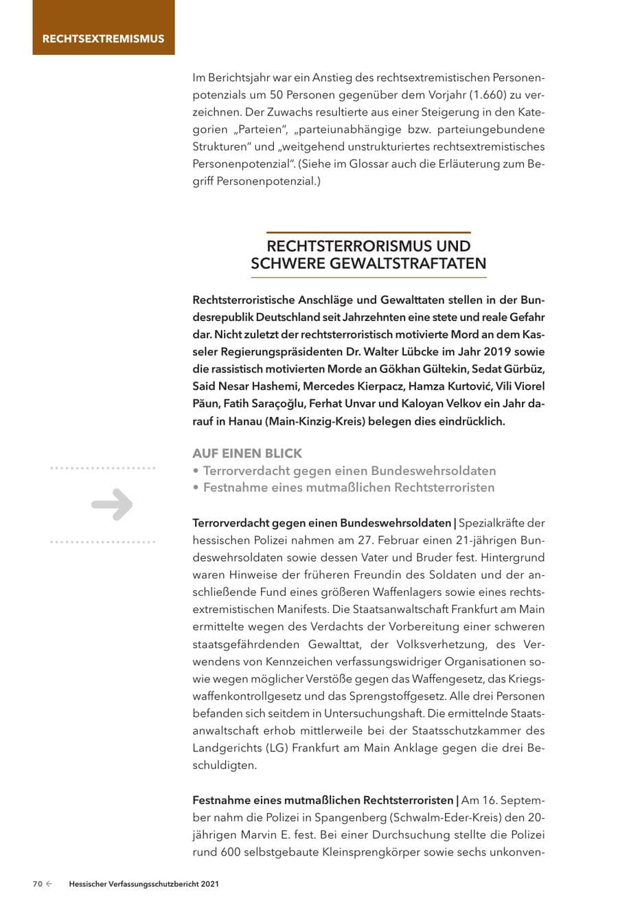 Seite 72 des Verfassungsschutzbericht 2021 Hessen