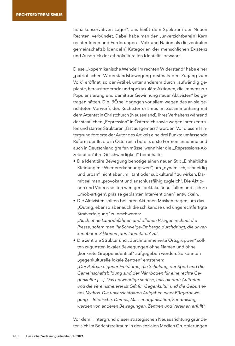 Seite 78 des Verfassungsschutzbericht 2021 Hessen