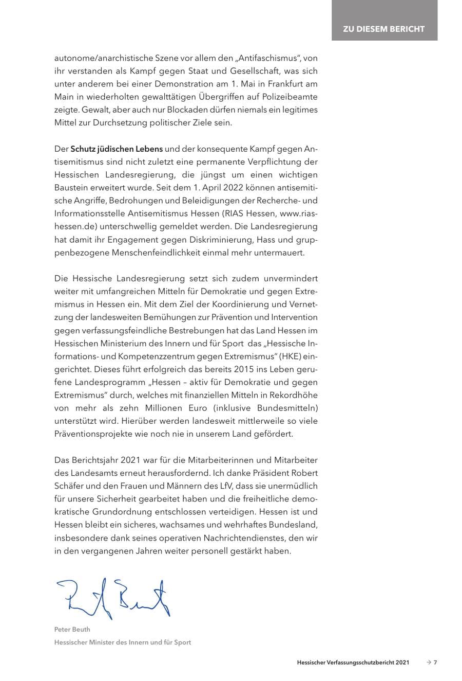 Seite 9 des Verfassungsschutzbericht 2021 Hessen
