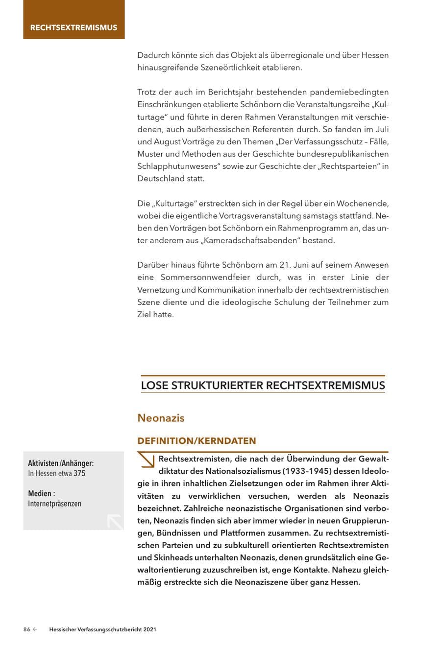 Seite 88 des Verfassungsschutzbericht 2021 Hessen