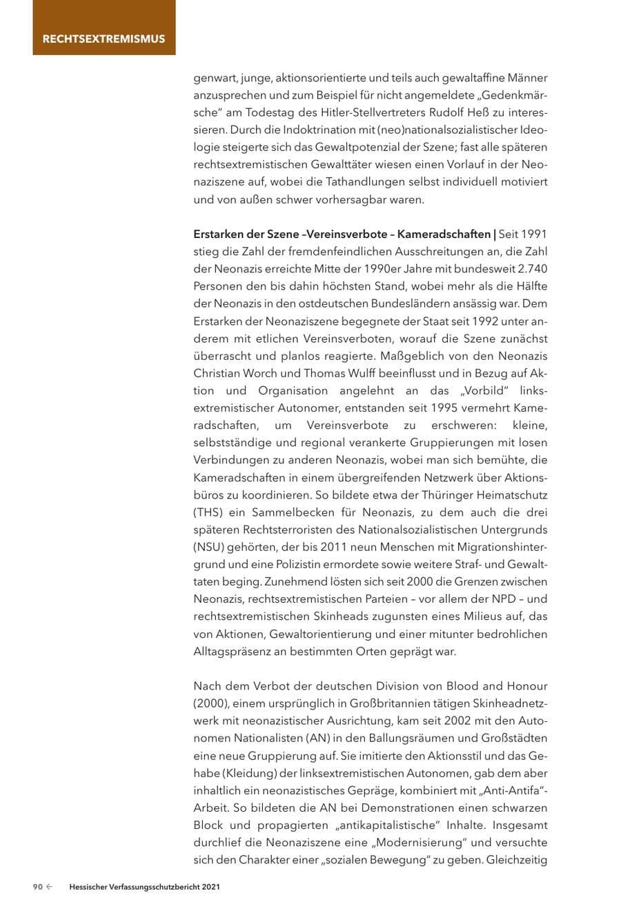 Seite 92 des Verfassungsschutzbericht 2021 Hessen