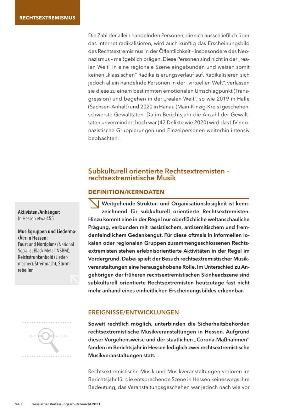 Seite 96 des Verfassungsschutzbericht 2021 Hessen