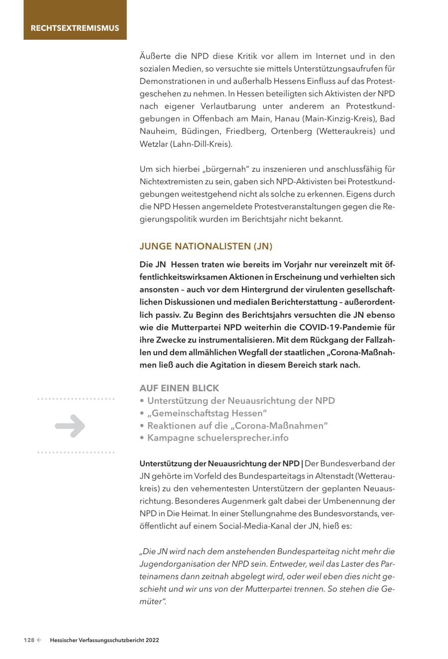 Seite 130 des Verfassungsschutzbericht 2022 Hessen
