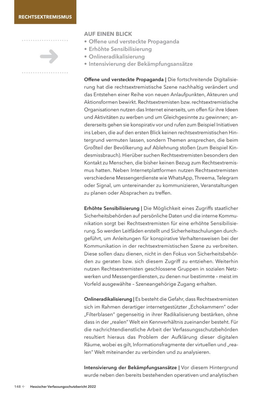 Seite 150 des Verfassungsschutzbericht 2022 Hessen