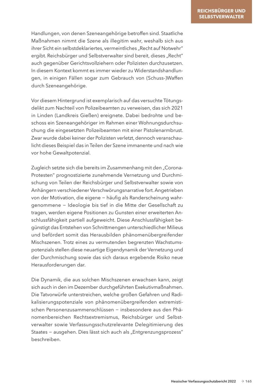 Seite 167 des Verfassungsschutzbericht 2022 Hessen