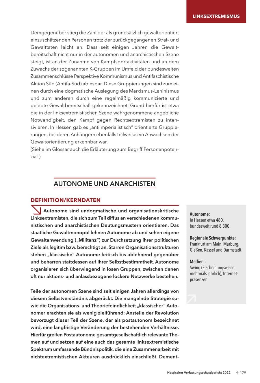 Seite 181 des Verfassungsschutzbericht 2022 Hessen