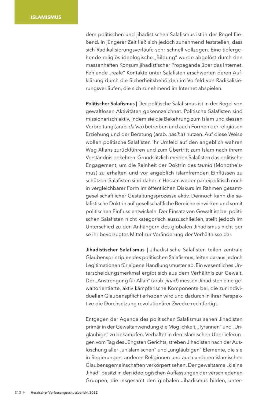 Seite 214 des Verfassungsschutzbericht 2022 Hessen